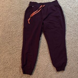 Figs Women's Pants in Dark Purple with Orange Drawstring